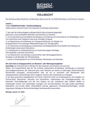 Vollmacht Unfallsachen - PDF Templates