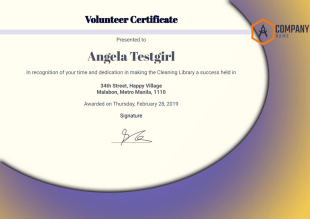 Volunteer Certificate Template - PDF Templates