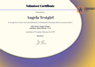 Volunteer Certificate Template - PDF Templates