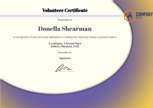 Volunteer Certificate Template - PDF Templates