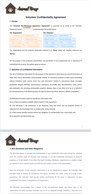 Volunteer Confidentiality Agreement - PDF Templates