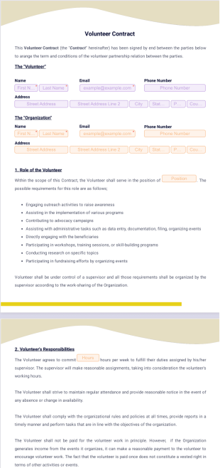 Volunteer Contract Agreement PDF Template
