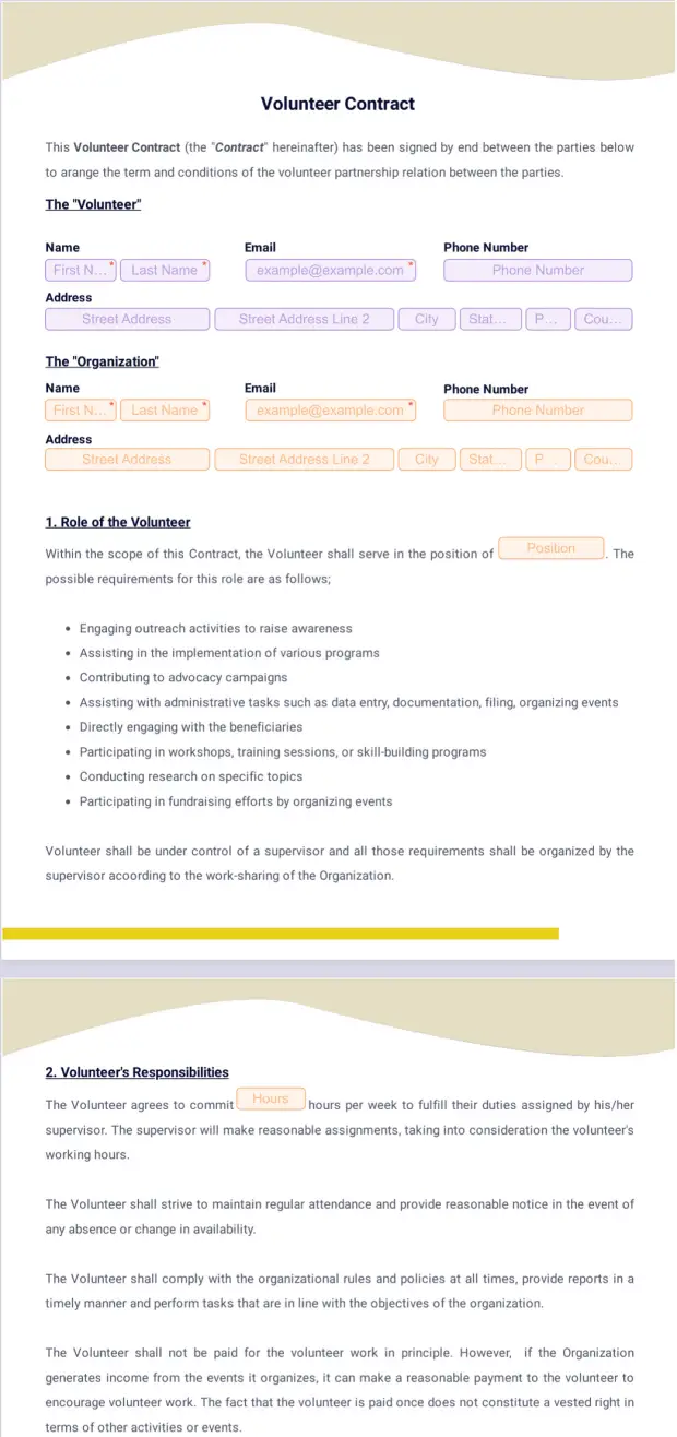 Volunteer Contract Agreement PDF Template Jotform