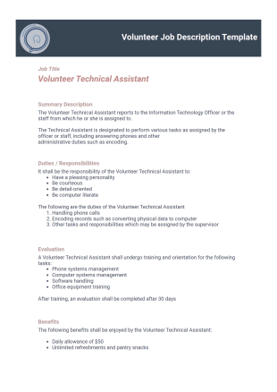 Volunteer Job Description Template - PDF Templates