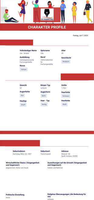 Vorlage Charakterprofil - PDF Templates