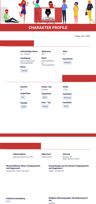 Vorlage Charakterprofil - PDF Templates