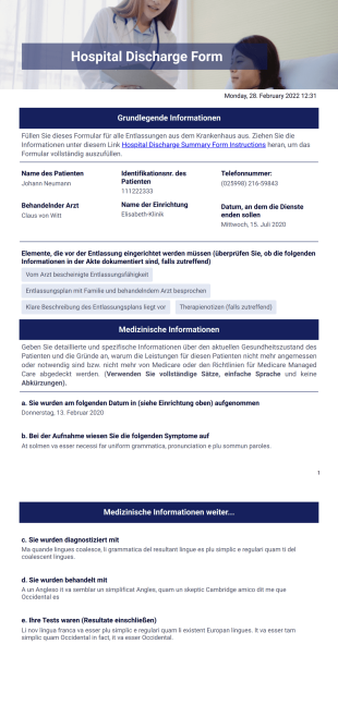 Vorlage eines Krankenhaus-Entlassungsformular - PDF-Vorlagen