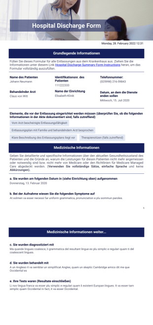 Vorlage eines Krankenhaus-Entlassungsformular - PDF Templates