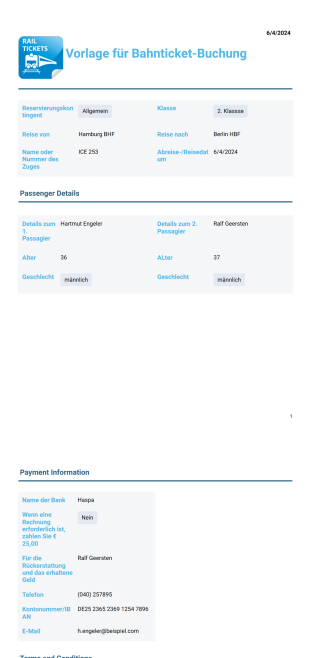 Vorlage für Bahnticket-Buchung - PDF-Vorlagen
