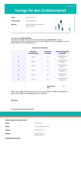 Vorlage für den Zivildienstbrief - PDF Templates