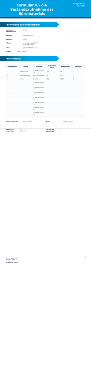 Vorlage für die Bestandsaufnahme des Büromaterials - PDF Templates