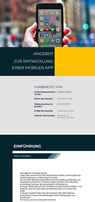 Vorlage für ein Angebot für die Entwicklung einer mobilen App - PDF Templates