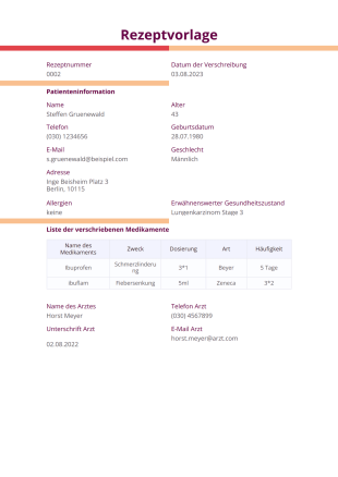 Vorlage für ein ärztlichen Rezepts - PDF Templates