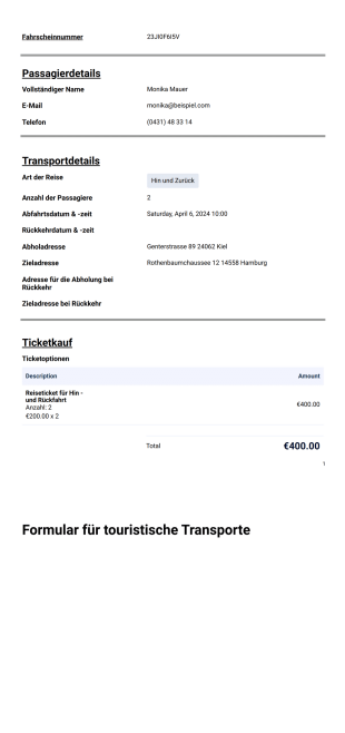 Vorlage für ein touristisches Transportticket - PDF-Vorlagen