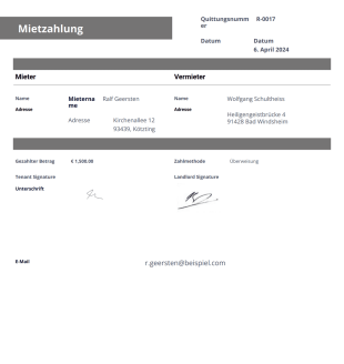 Vorlage für eine ausfüllbare Mietquittung - PDF Templates