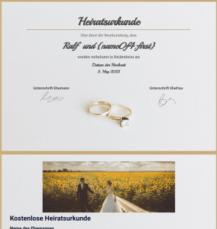 Vorlage für eine kostenlose Heiratsurkunde - PDF Templates