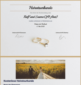 Vorlage für eine kostenlose Heiratsurkunde - PDF-Vorlagen