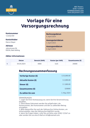 Vorlage für eine Versorgungsrechnung - PDF Templates