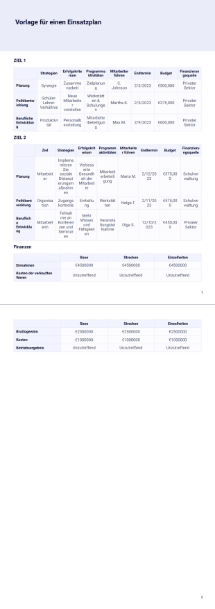 Vorlage für einen Einsatzplan - PDF Templates
