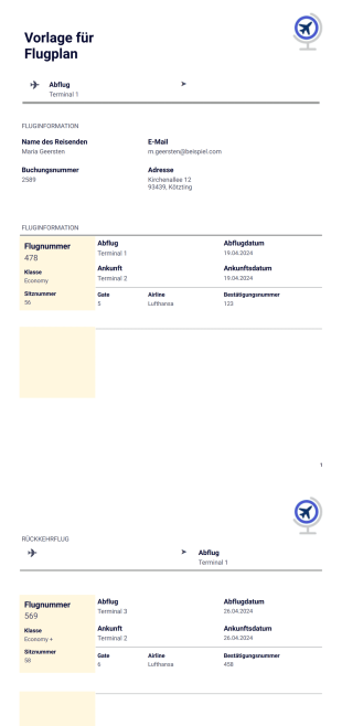 Vorlage für einen Flugplan - PDF Templates