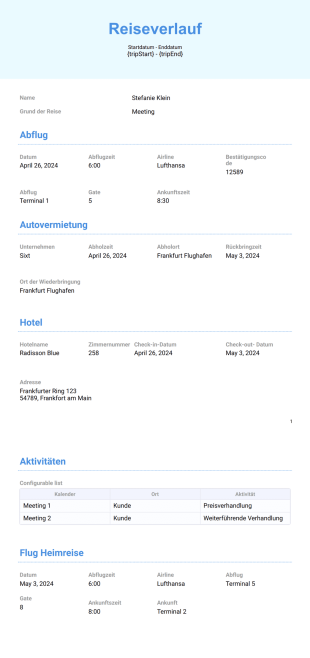 Vorlage für einen Geschäftsreiseverlauf - PDF Templates