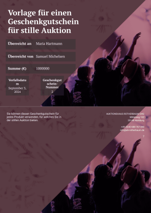 Vorlage für einen Geschenkgutschein für stille Auktion - PDF-Vorlagen