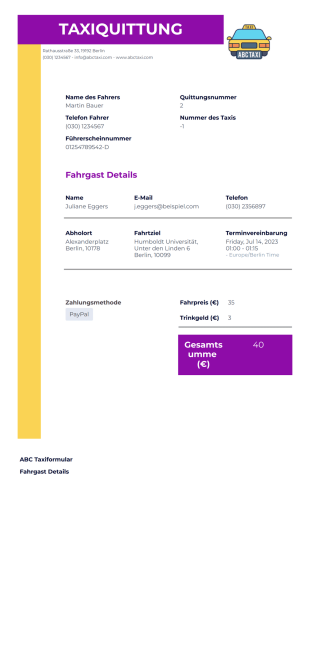 Vorlage für Taxiquittung - PDF-Vorlagen