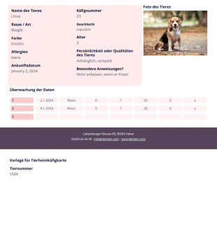 Vorlage für Tierheimkäfigkarte - PDF Templates