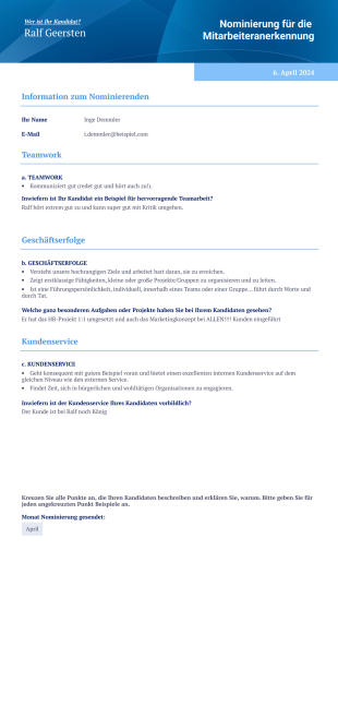 Vorlage zur Nominierung für Mitarbeiteranerkennung - PDF-Vorlagen