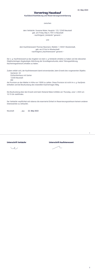 Vorvertrag Hauskauf PDF-Vorlage