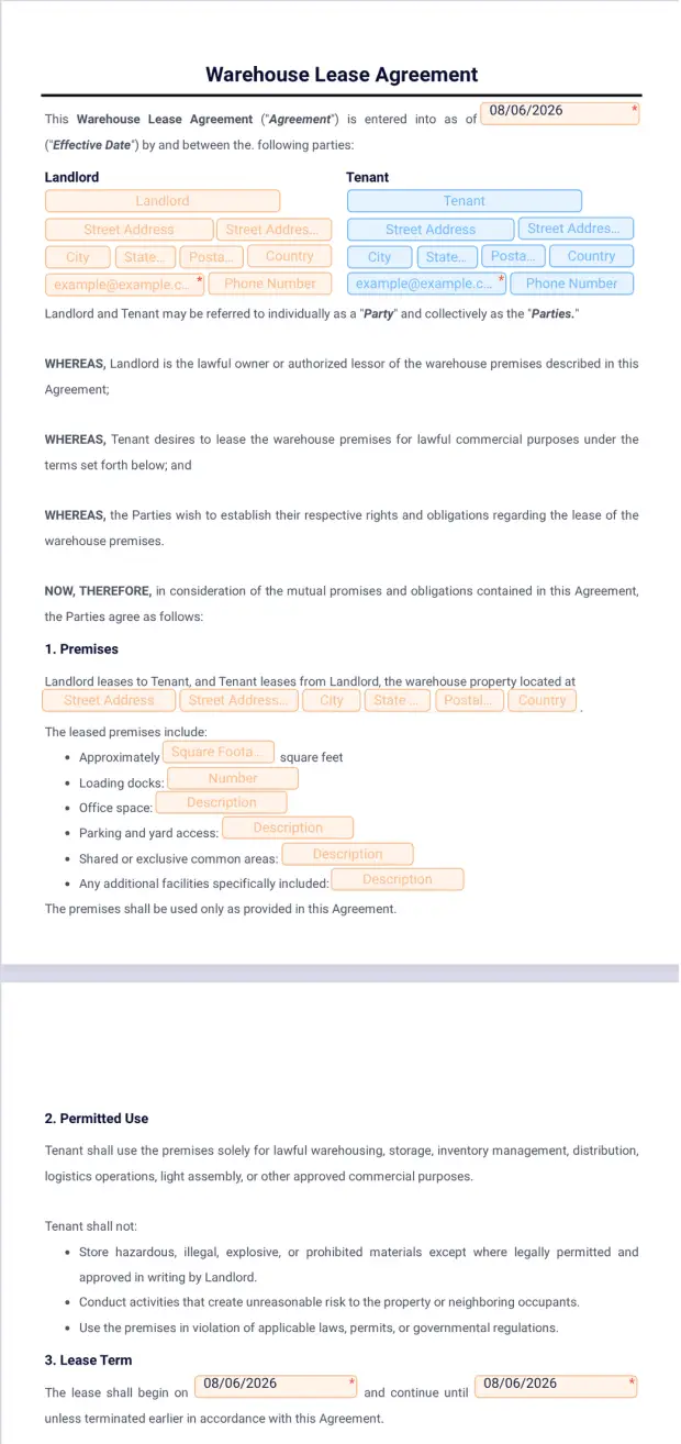 Warehouse Lease Agreement Template