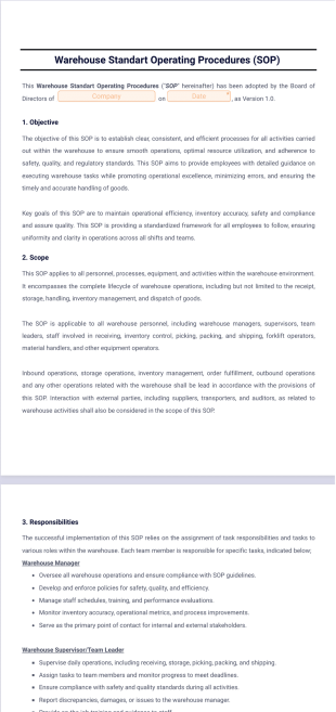 Warehouse SOP Template - Sign Templates