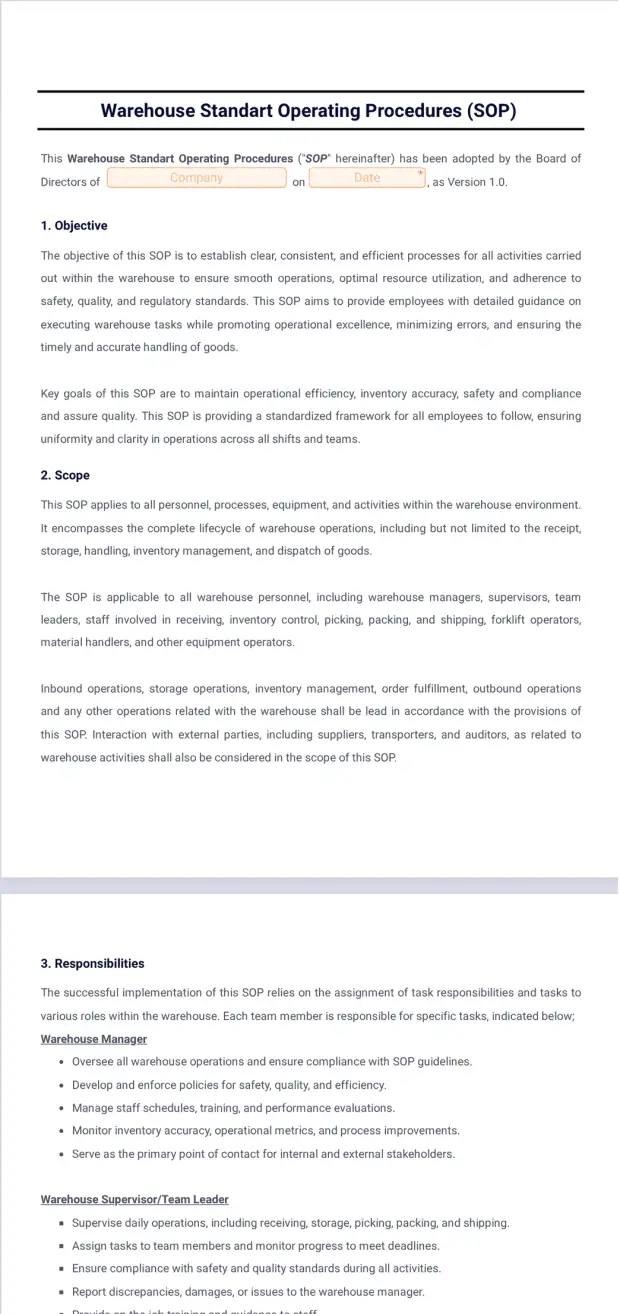 Warehouse SOP Template - PDF Templates | Jotform