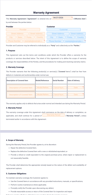 Warranty Agreement Template - PDF Templates