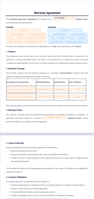 Warranty Agreement Template - PDF Templates