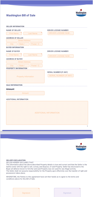 Washington Bill of Sale PDF Template