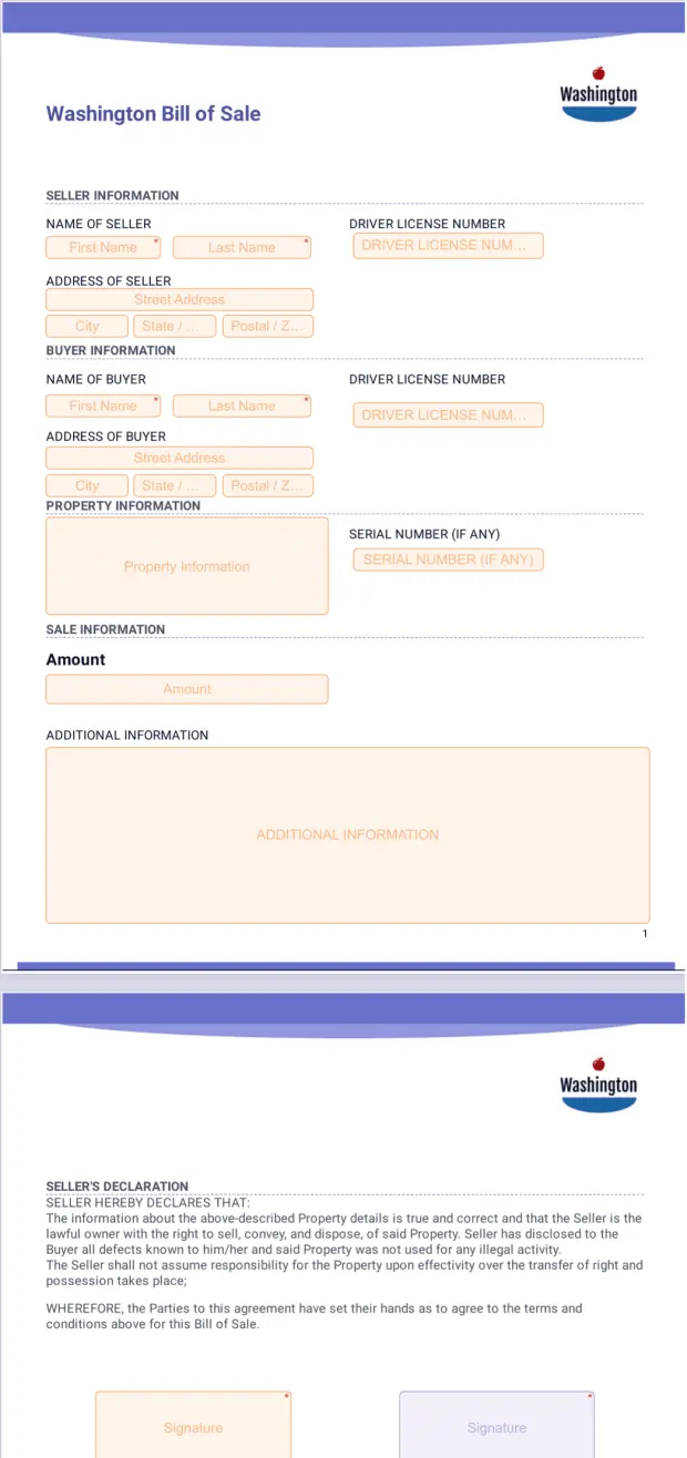 Washington Bill of Sale