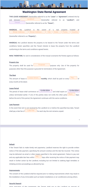 Washington State Rental Agreement PDF Template
