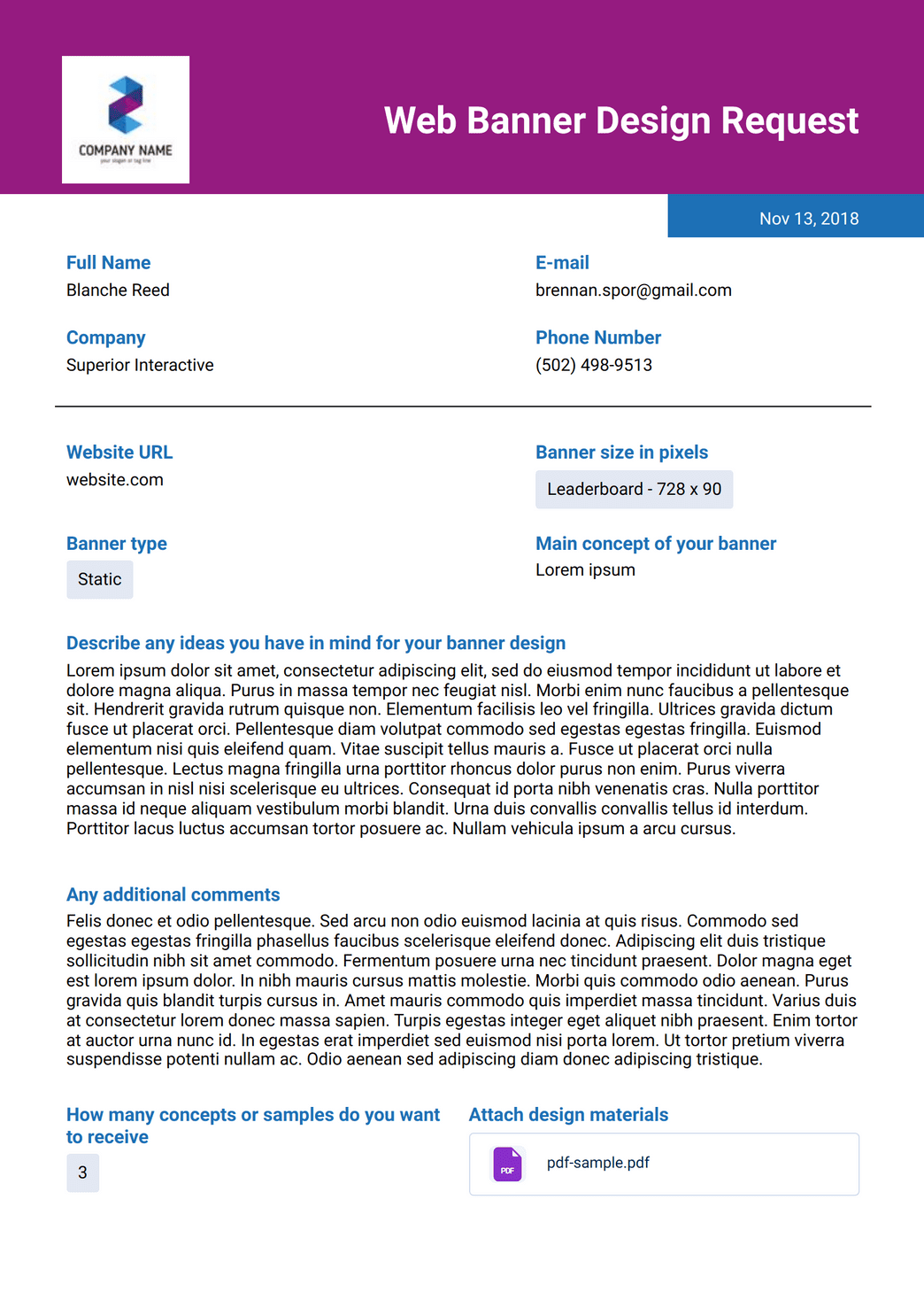 Web Banner Design Request - PDF Templates | Jotform