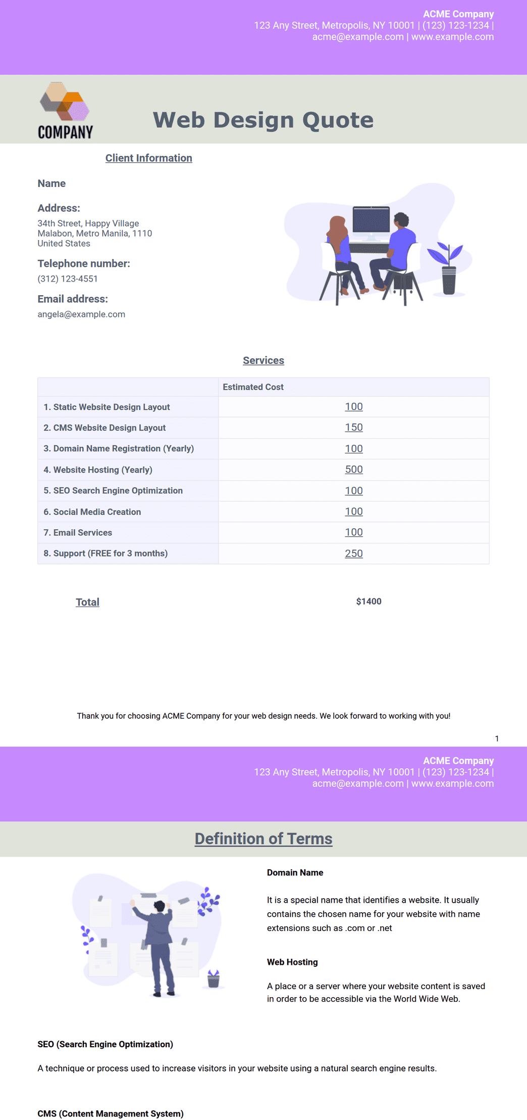 Web Design Quote Template - PDF Templates | Jotform