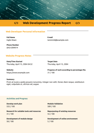 Web Development Progress Report - PDF Templates