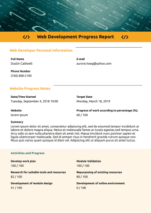 Web Development Progress Report PDF Template