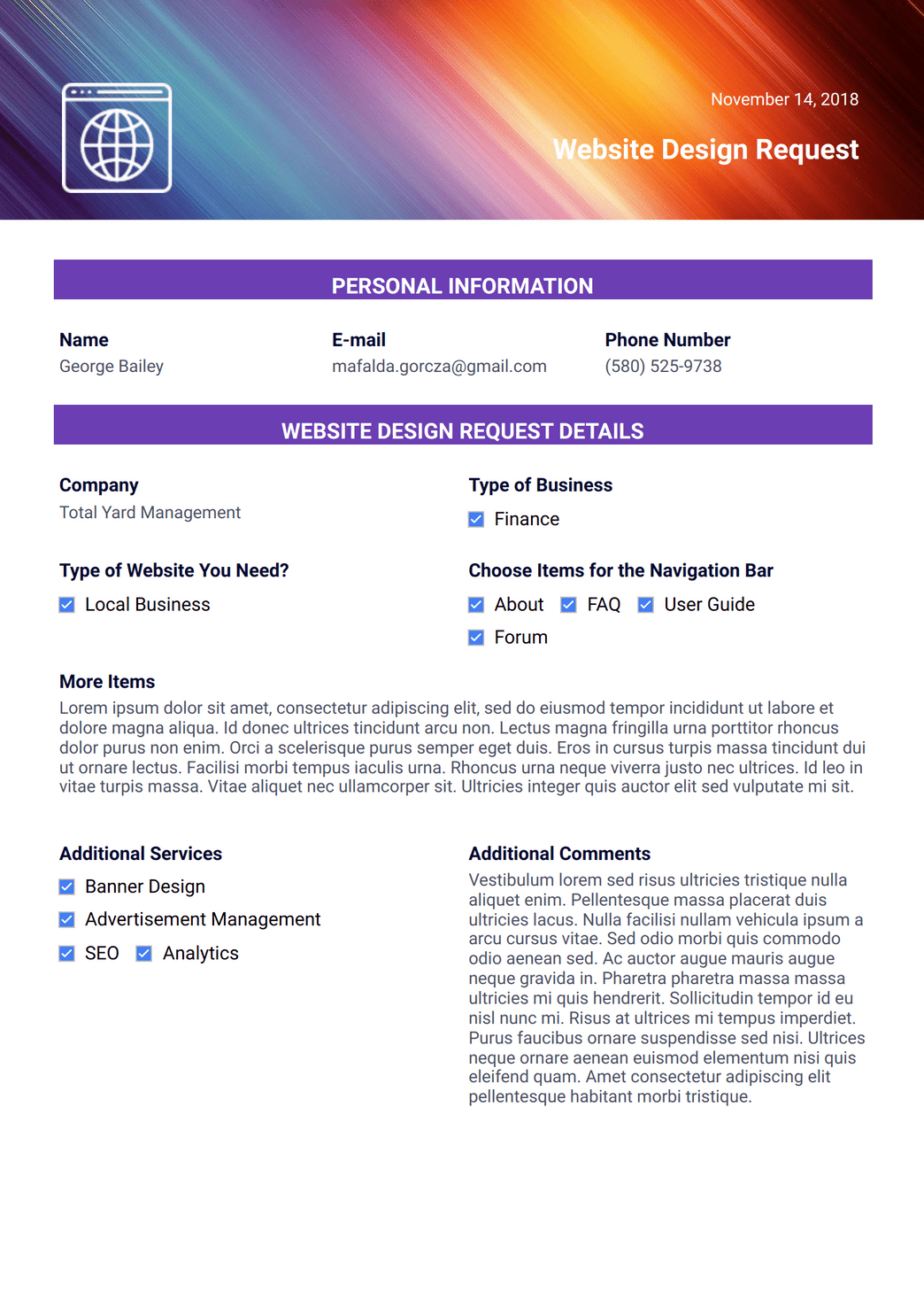 Website Design RFP PDF Template | Jotform