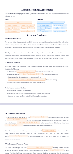 Website Hosting Agreement Template - PDF Templates
