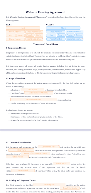 Website Hosting Agreement Template - PDF Templates