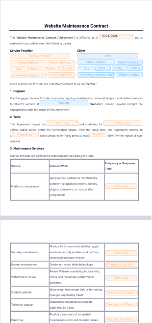 Website Maintenance Contract Template - PDF Templates