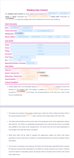 Wedding Cake Contract Template - PDF Templates
