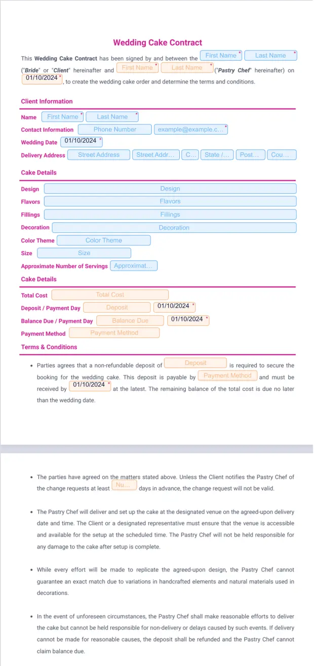 Wedding Cake Contract Template PDF Templates Jotform Wedding Cake Contract Template PDF Templates Jotform