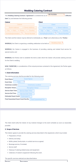 Wedding Catering Contract Template - PDF Templates