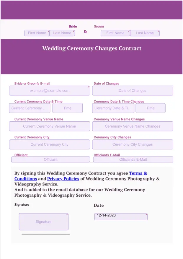 Wedding Ceremony Contract Template